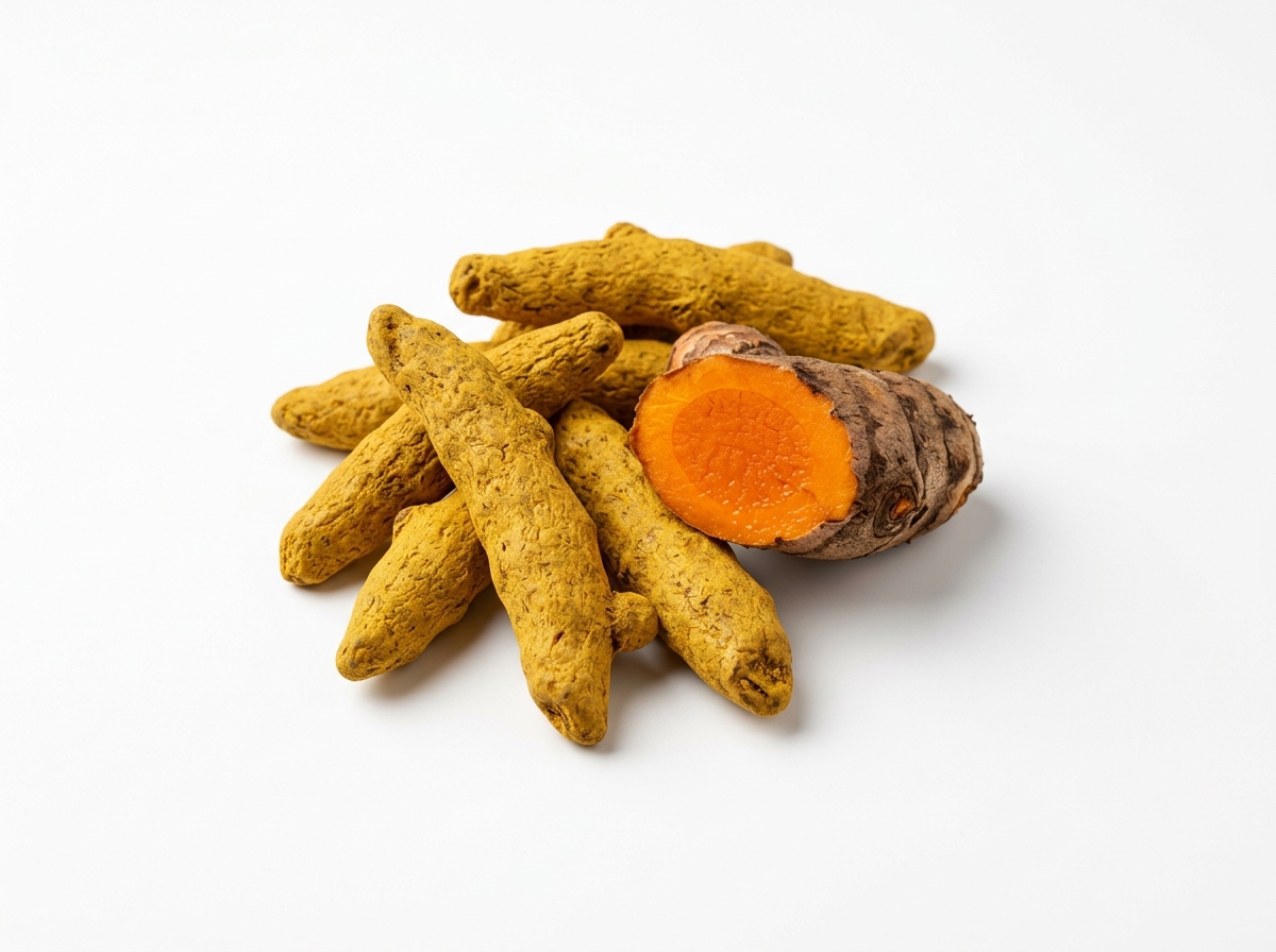 Premium Indian Turmeric Fingers on neat white background