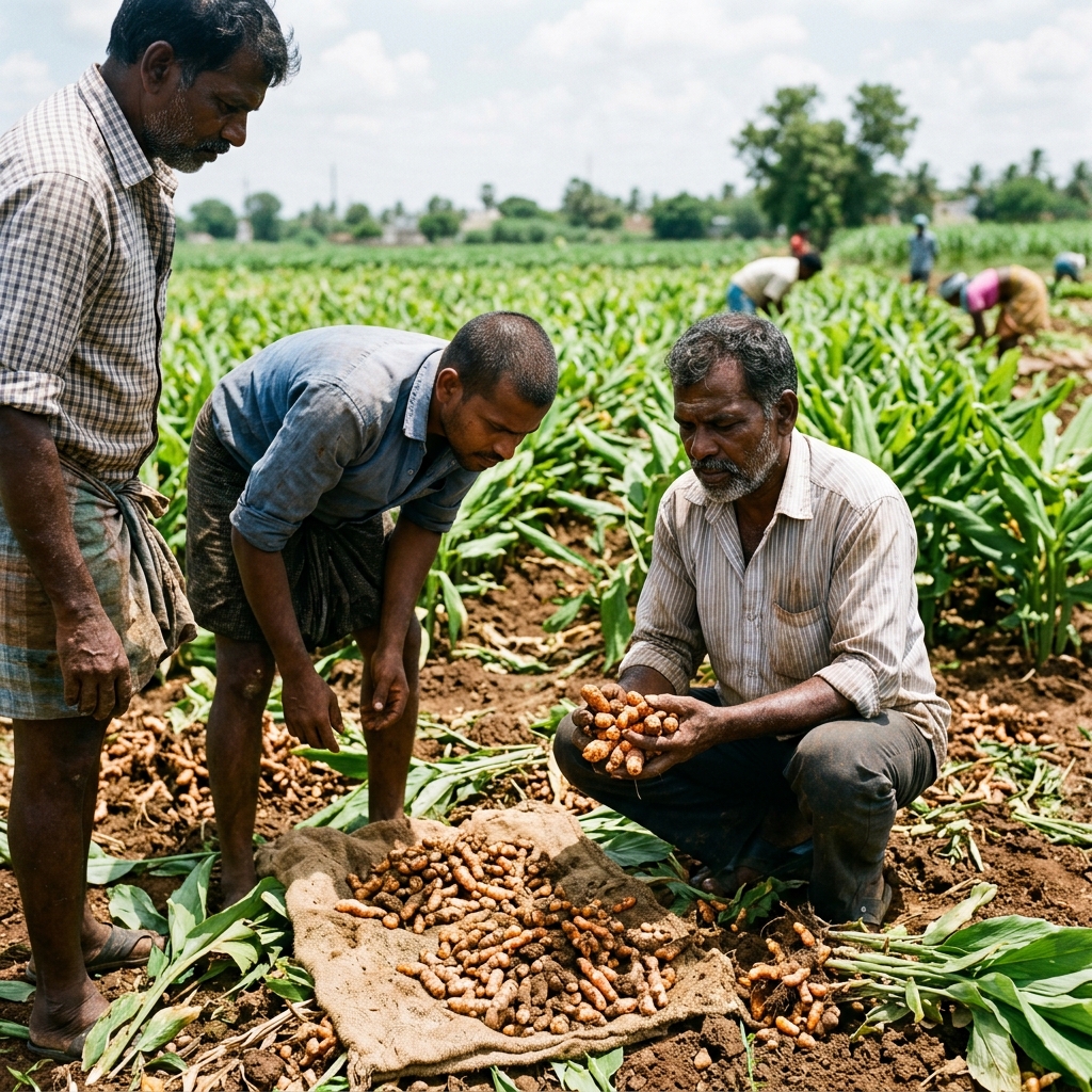 Viruksham Farmers Harvesting Turmeric in Tamil Nadu